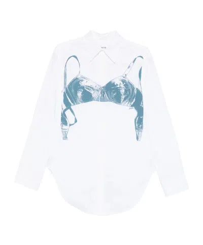 Jean Paul Gaultier Womens White Blue Grey Scanned Bra Stretch-cotton Shirt