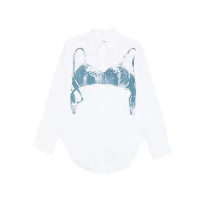 Jean Paul Gaultier Womens White Blue Grey Scanned Bra Stretch-cotton Shirt