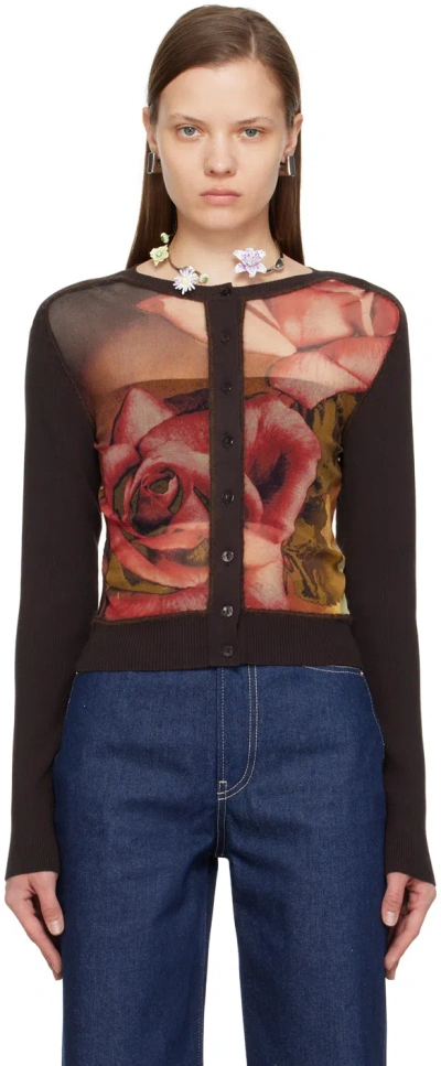 JEAN PAUL GAULTIER BROWN & GREEN ROSES CARDIGAN