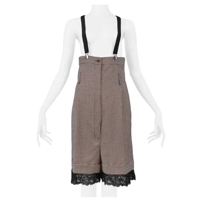 Pre-owned Jean Paul Gaultier Brown Check High Waisted Suspender Shorts