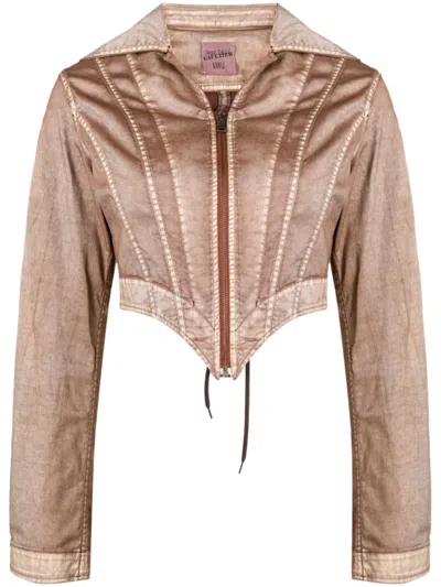 JEAN PAUL GAULTIER BROWN COTTON BIKER JACKET