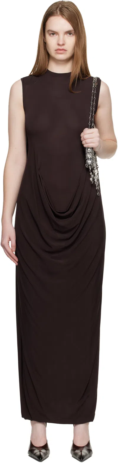 Jean Paul Gaultier Brown Double Layer Draped Maxi Dress In Animal Print