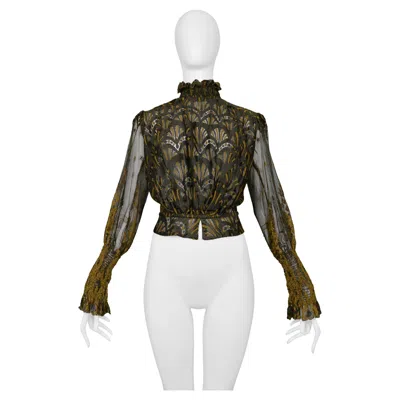 Pre-owned Jean Paul Gaultier Brown Lace Blouse W Puff Sleeves Ss 1995