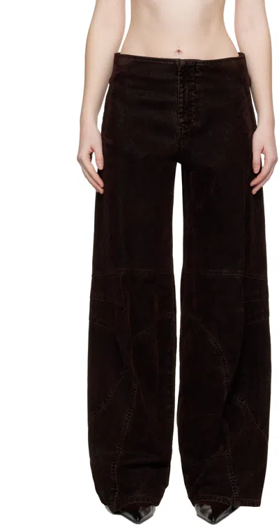 Jean Paul Gaultier Brown Minimal Moto Trousers In Black