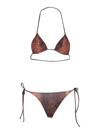 Jean Paul Gaultier Brown Polyester Elastane Bikini Set In Multi