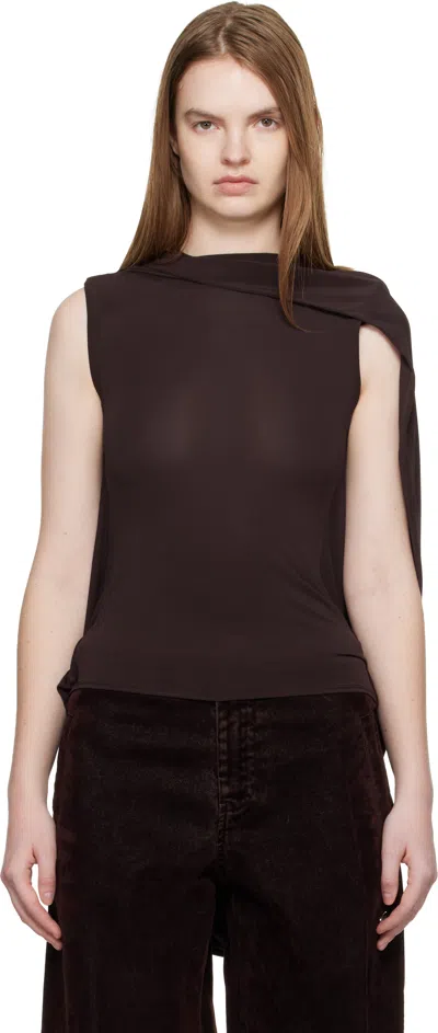 Jean Paul Gaultier Brown Stretch Viscose Double Layer Draped Top In Multi