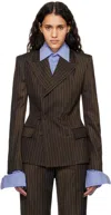 Jean Paul Gaultier Pinstriped Double-breasted Wool Blend Blazer In 6003 Brown/ecru