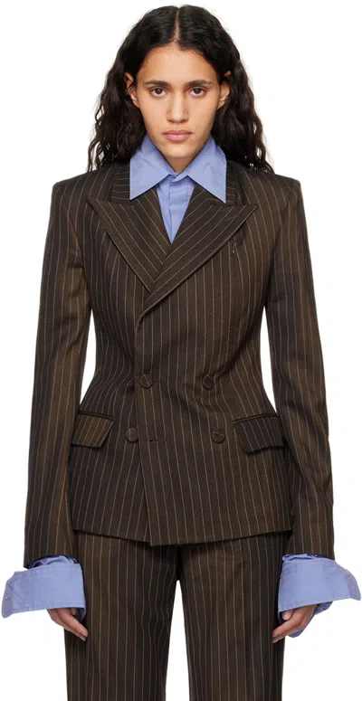 Jean Paul Gaultier Pinstriped Double-breasted Wool Blend Blazer In Brown