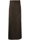 Jean Paul Gaultier Pinstripe Layered Wool-blend Trousers In Brown