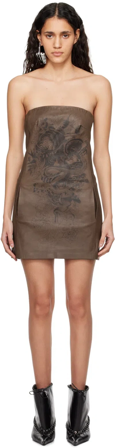 JEAN PAUL GAULTIER BROWN 'THE TATTOO' LEATHER MINIDRESS