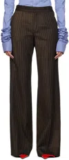 Jean Paul Gaultier The Thong Pinstriped Wool-blend Trousers In 6003 Brown/ecru