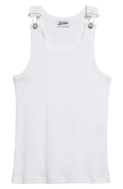 Jean Paul Gaultier Women S Overall Buckles Ribbed Tank Top In White