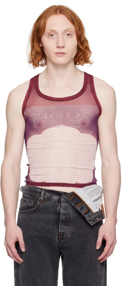 Jean Paul Gaultier Burgundy Sheer Tank Top In 300128-red/white/bur