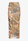 JEAN PAUL GAULTIER BUTTERFLY-PRINT MAXI MESH SKIRT