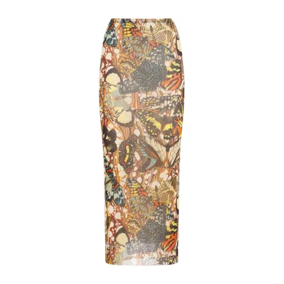 Jean Paul Gaultier Butterfly Print Mesh Skirt For Women In Multicolor In Tan