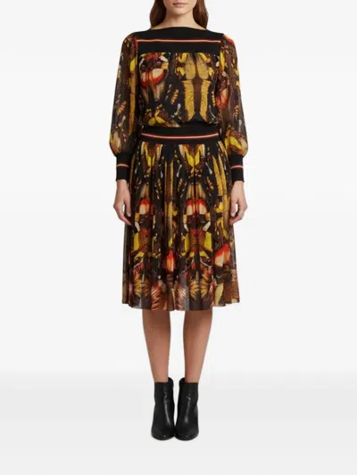 Pre-owned Jean Paul Gaultier Butterfly-print Flared Midi Dress In Black