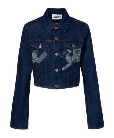 Jean Paul Gaultier Button-down Cropped Denim Jacket In Blue