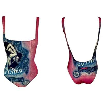 Pre-owned Jean Paul Gaultier C.1995 Vintage "s&m" Print Bodysuit Swimwear Swimsuit In Gray