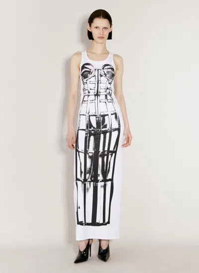 Jean Paul Gaultier Cage Trompe L'oeil Printed Stretch-jersey Maxi Dress In White