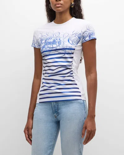Jean Paul Gaultier White & Blue 'the Calligraphy Marinière' T-shirt In 0159 White/navy