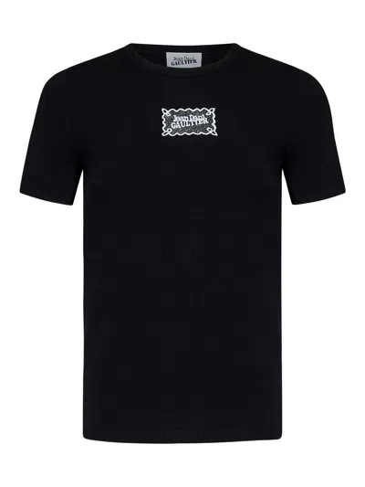 Jean Paul Gaultier Stretch Cotton Jersey Fitted T-shirt In Black