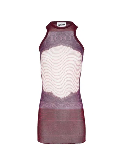 Jean Paul Gaultier Cartouche Printed Mesh Short Dress In Multi
