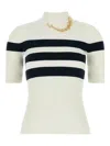 Jean Paul Gaultier High Neck Ribbed Texture Striped T-shirt In 白色