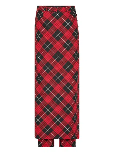 Jean Paul Gaultier Check-pattern Layered Trousers In Red