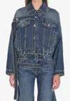 Jean Paul Gaultier Chest Strap Faded Denim Jacket In Blue