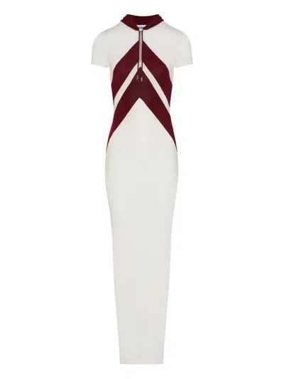 Jean Paul Gaultier Chevron-detail Hooded Long Dress In White