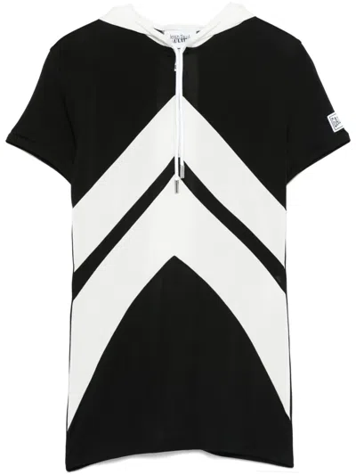 Jean Paul Gaultier Chevron-patterned Hooded T-shirt In Black