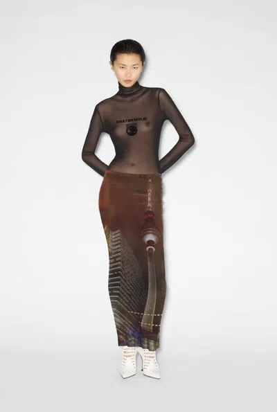 Jean Paul Gaultier City Long Skirt Woman Brown In Polyamide In Black