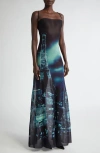 Jean Paul Gaultier Printed Tulle Maxi Dress In Navy/light Blue/white