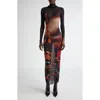 Jean Paul Gaultier Mesh Dress With High Neck And Long Sleeves In Black/red/orange