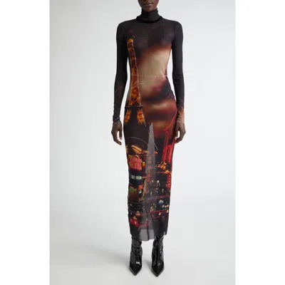 Jean Paul Gaultier Pigalle Long Dresse Woman Black In Velvet In Black Red Orange