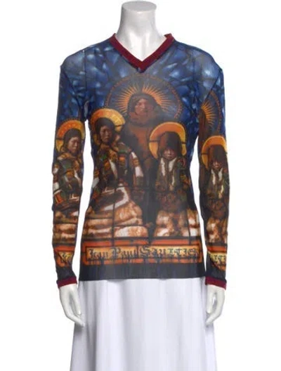 Pre-owned Jean Paul Gaultier Classique Vintage Printed Top In Blue