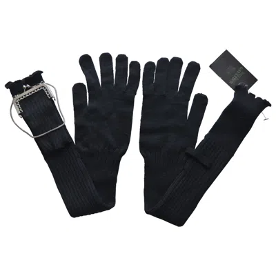 Pre-owned Jean Paul Gaultier Collector's  Wool Knit Gloves With Mini Purse Handbag Tags In Black