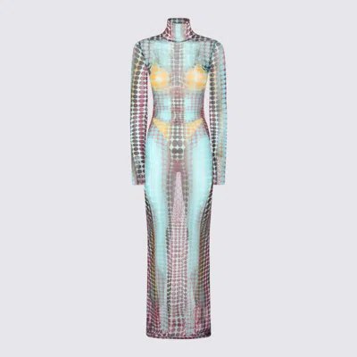 Jean Paul Gaultier Knee Length Dress Geometric Sheer Pattern In Blue