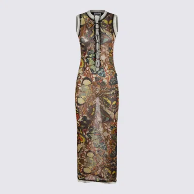 Jean Paul Gaultier Printed Tie-up Dress In Multi