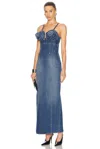 Jean Paul Gaultier Womens Vintageblue Conical-cup Spaghetti-strap Denim Midi Dress