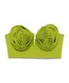 Jean Paul Gaultier Stretch Viscose Blend Crop-top With Floral Embellishments In Acidgreen