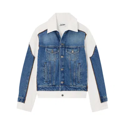 Pre-owned Jean Paul Gaultier Contrast Panel Denim Jacket 'vintage Blue/white'