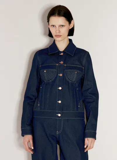 Jean Paul Gaultier Contrast Topstitching Jacket In Blue