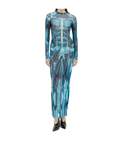 JEAN PAUL GAULTIER JEAN PAUL GAULTIER ÉCORCHÉ-PRINTED MESH TULLE MAXI DRESS