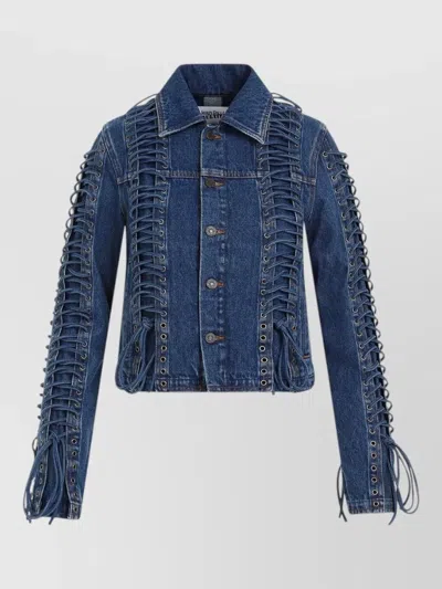 Jean Paul Gaultier Corset Denim Jacket Lace Up Design In Blue