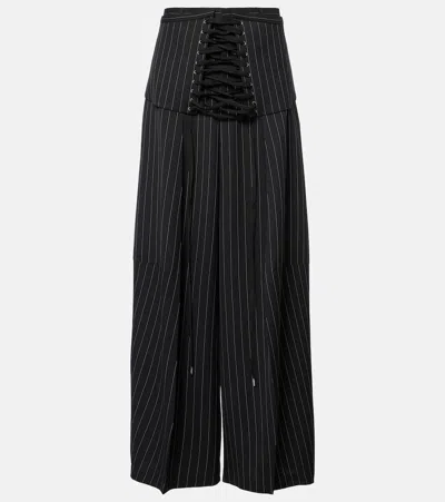 Jean Paul Gaultier Corset-detail Virgin Wool Wide-leg Pants In Black/white