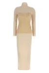 Jean Paul Gaultier Spiral Long Sleeve Mesh Dress In Gold