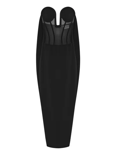 Jean Paul Gaultier Corset Dress With Tulle And Crepe Blend In Black