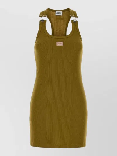 Jean Paul Gaultier Cotton Mini Dress Round Neck Sleeveless In Green