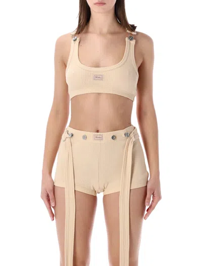 Jean Paul Gaultier Cotton Rib Bra Gaultier Buckles In Neutral